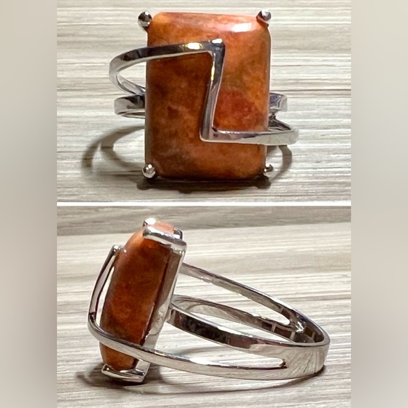Designer Signed DW Sterling Silver Orange Jasper Zig Zag Lace Ring, Size 6, 5g - Picture 1 of 10